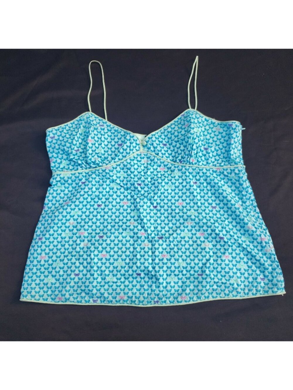 Gap Y2k Tank Top Size 12 Blue Green Butterfly Spaghetti Strap Zip Lined